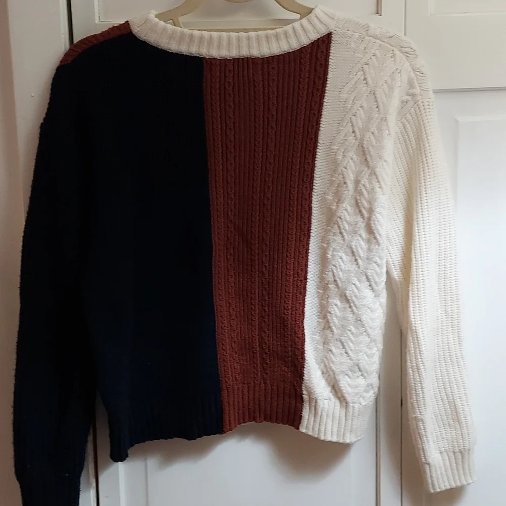 Vintage Banana Republic Colorblock Brown Black Cable knit Cropped Sweater Sz XS